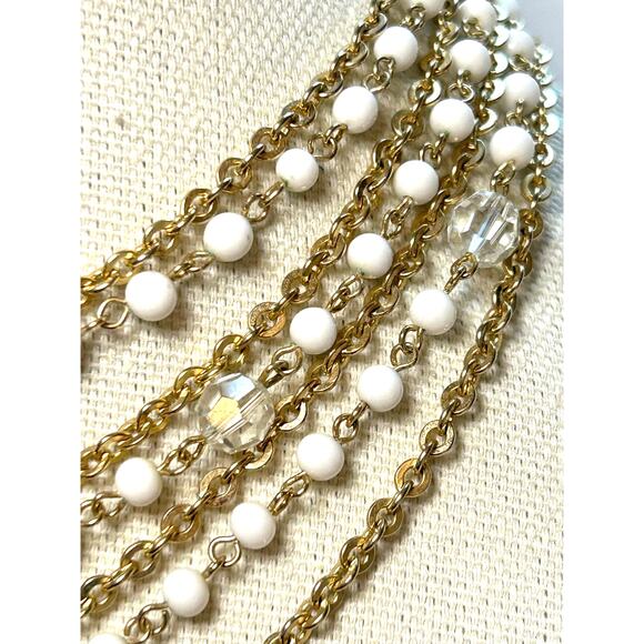 Vintage Lisner Multistrand Necklace Gold Tone White Clear Lucite Beads 1950s-60s - Picture 8 of 10